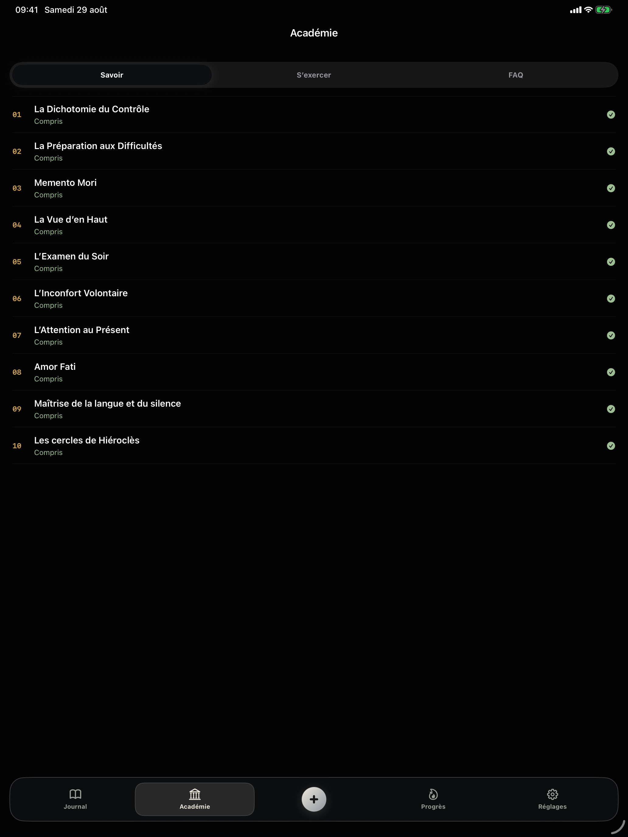 Académie stoïcienne Ataraxia sur iPad
