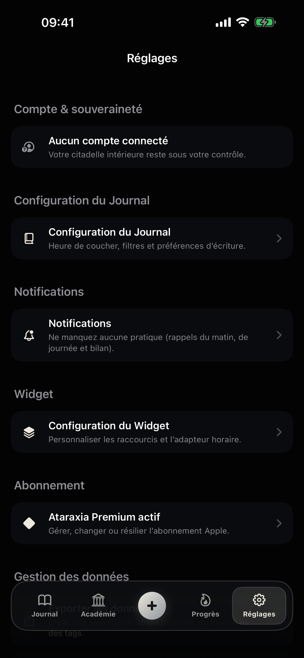 Réglages privés d’Ataraxia sur iPhone