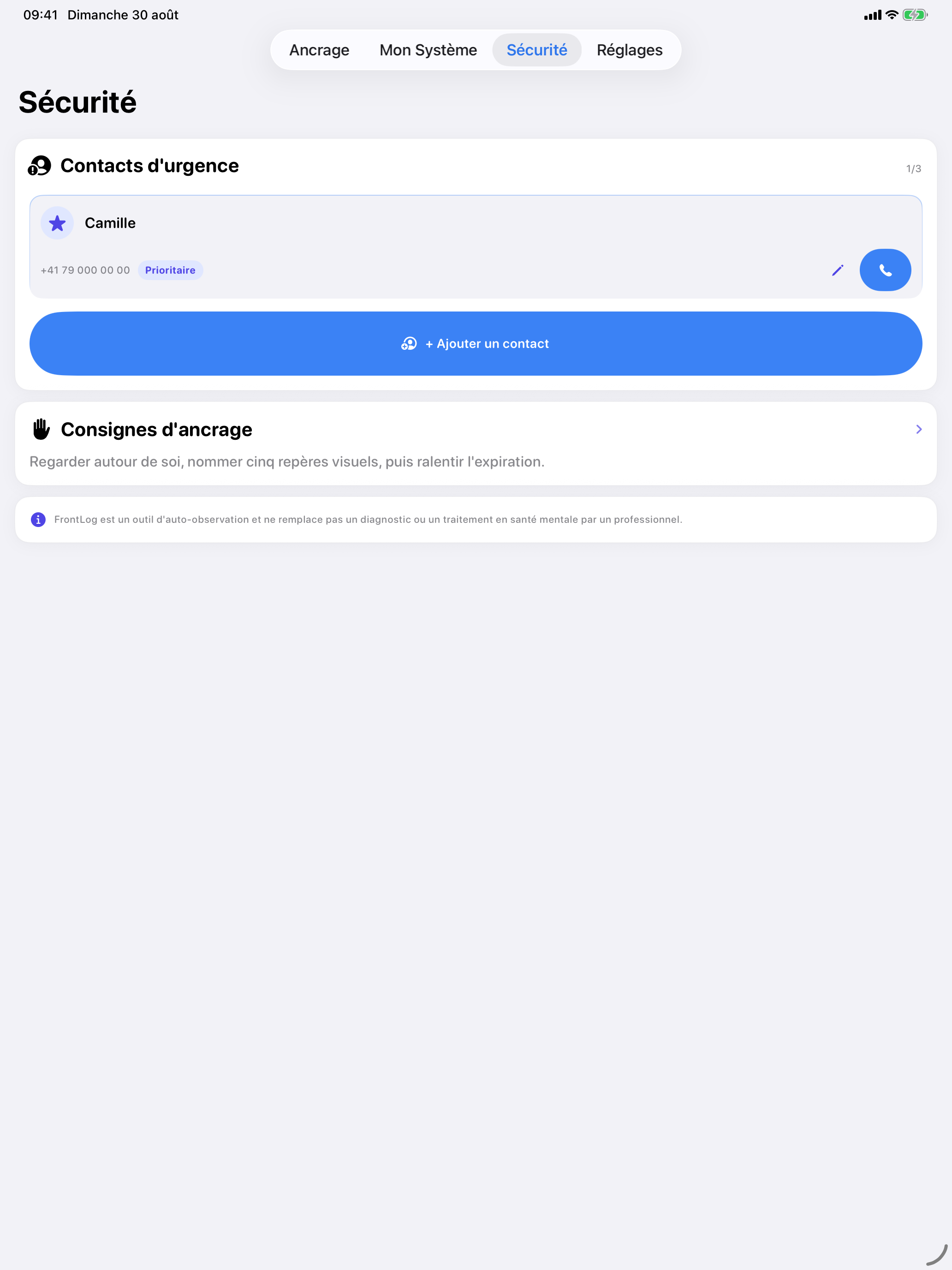 Plan de sécurité FrontLog sur iPad