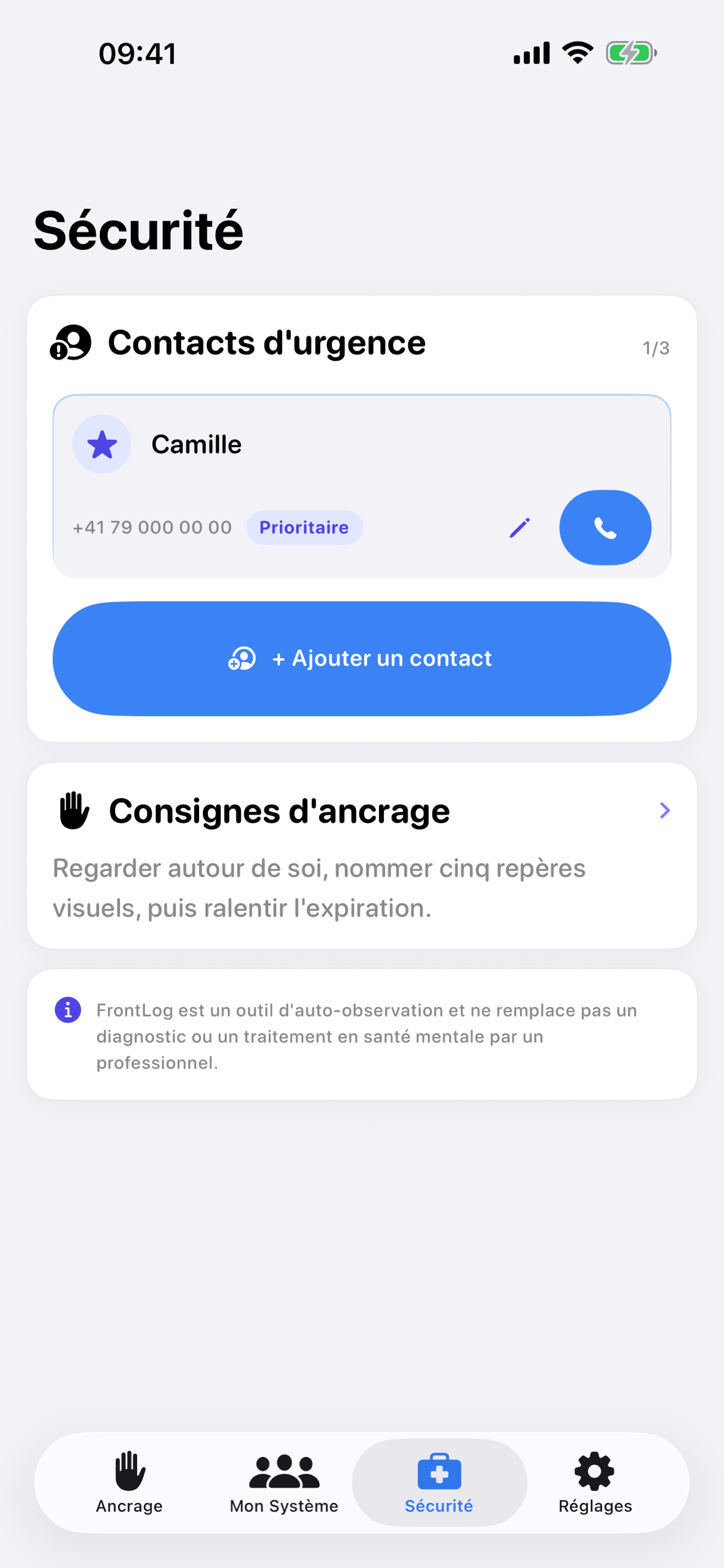 Repères de sécurité dans FrontLog sur iPhone