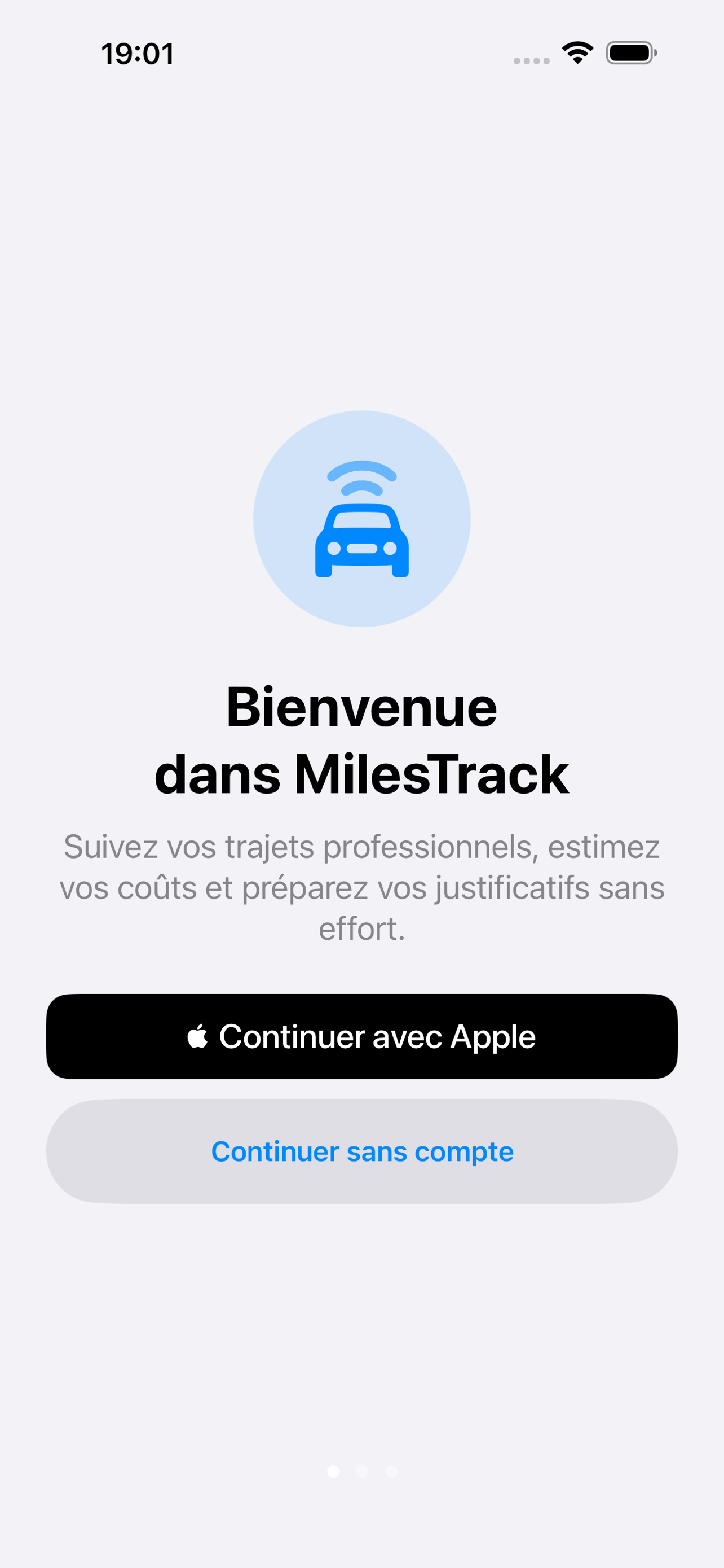 Écran d’accueil de MilesTrack
